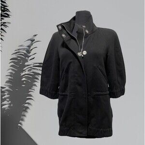 SoCa St.John Black Cotton Blend‎ Raglan Jacket Silver Snaps 3/4 Sleeves